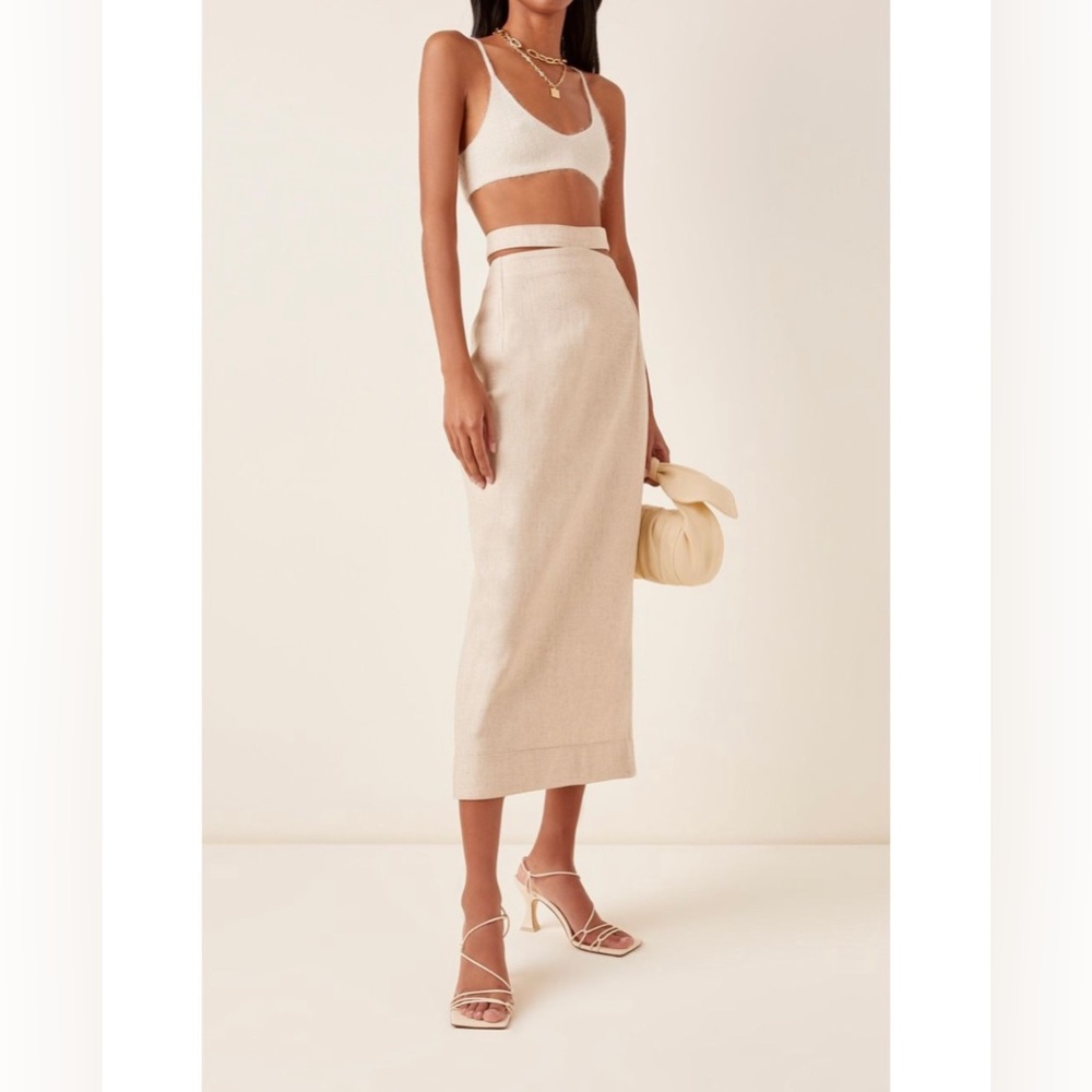 Jacquemus La Jupe Valerie Sand pencil linen midi skirt